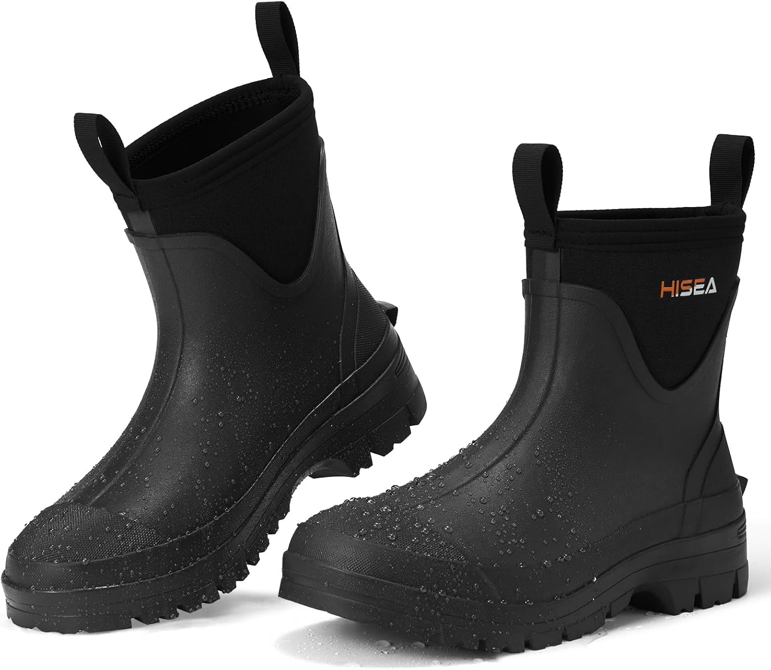 image:imageHISEA Mens Mud Boots Short Garden Shoes Ankle Hight Waterproof Neoprene Rubber Rain BootsBlack