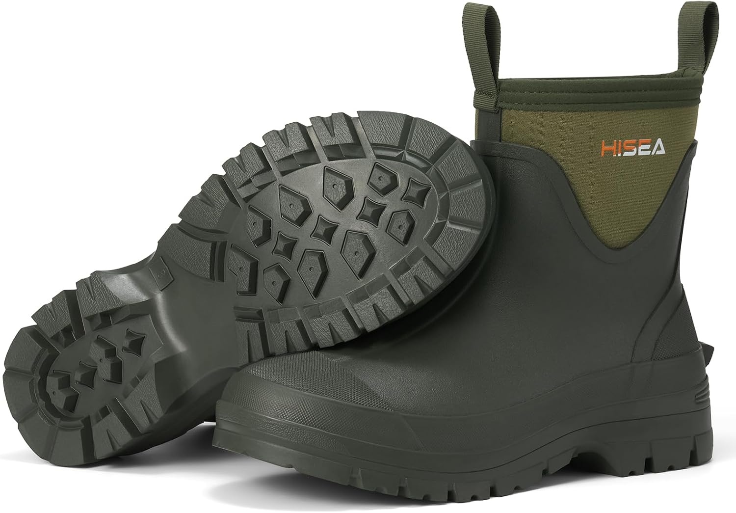 image:imageHISEA Mens Mud Boots Short Garden Shoes Ankle Hight Waterproof Neoprene Rubber Rain BootsGreen