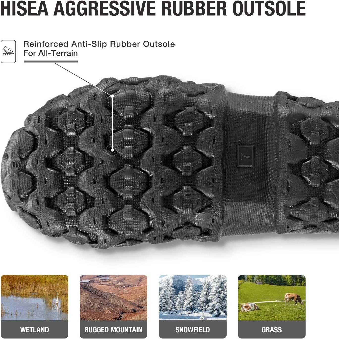 image:imageHISEA Mens Rain Boots Neoprene Rubber Boots Waterproof Insulated Mud Boots Mid Height Garden ShoesBlack