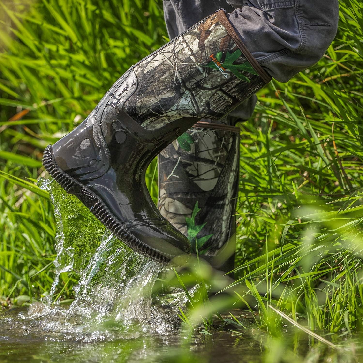 image:imageHISEA Mens Rain Boots Waterproof Durable Insulated Rubber Boots for Men 5 mm Neoprene Outdoor Mud Fishing Hunting Boots for MultiSeason Black Camo amp BrownBlue