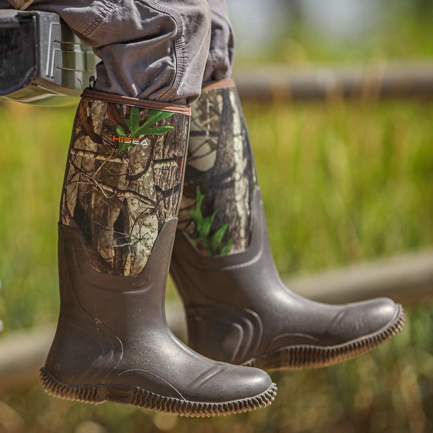 image:imageHISEA Mens Rain Boots Waterproof Durable Insulated Rubber Boots for Men 5 mm Neoprene Outdoor Mud Fishing Hunting Boots for MultiSeason Black Camo amp BrownGrey