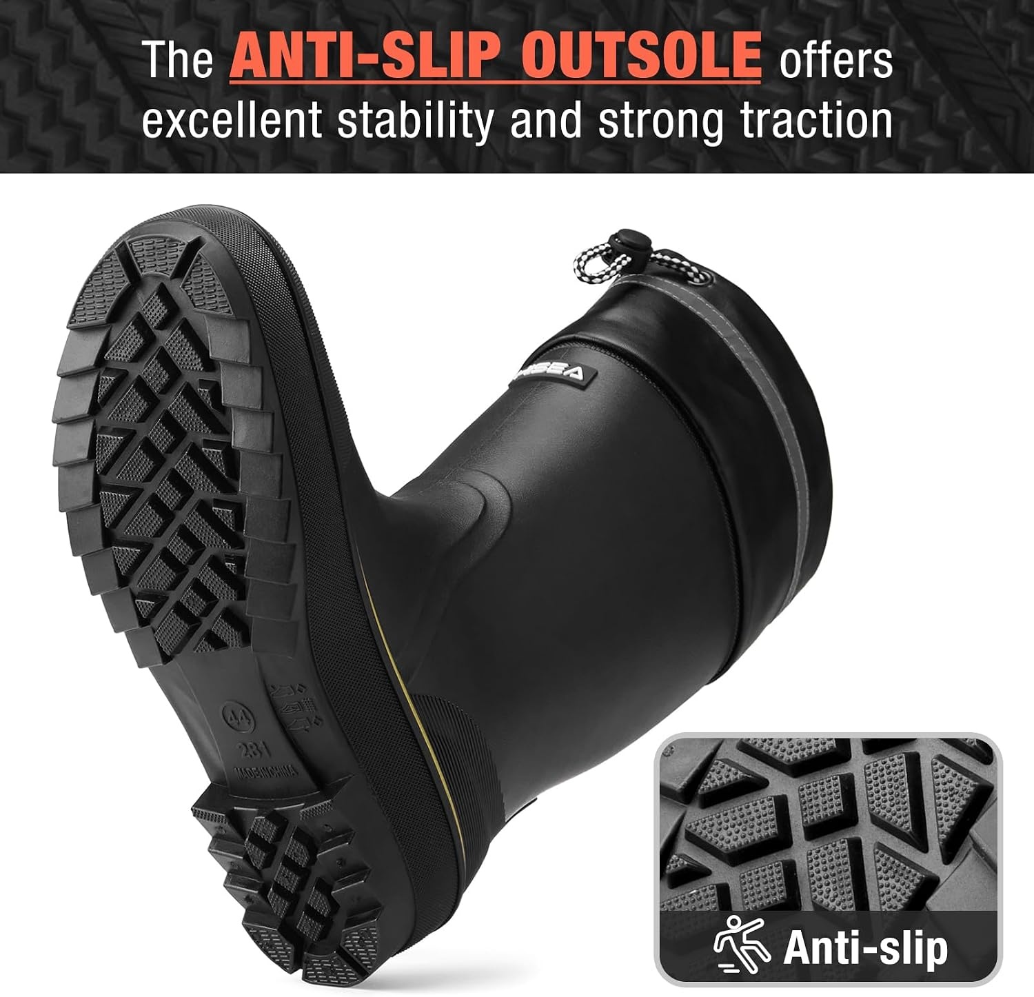 image:imageHISEA Mens Rain Boots Waterproof PVC Rubber Mud Boots Lightweight Comfort MidCalf Work Boots Garden Shoes for Fishing Farming Walking DogsBlack WYellowtrim