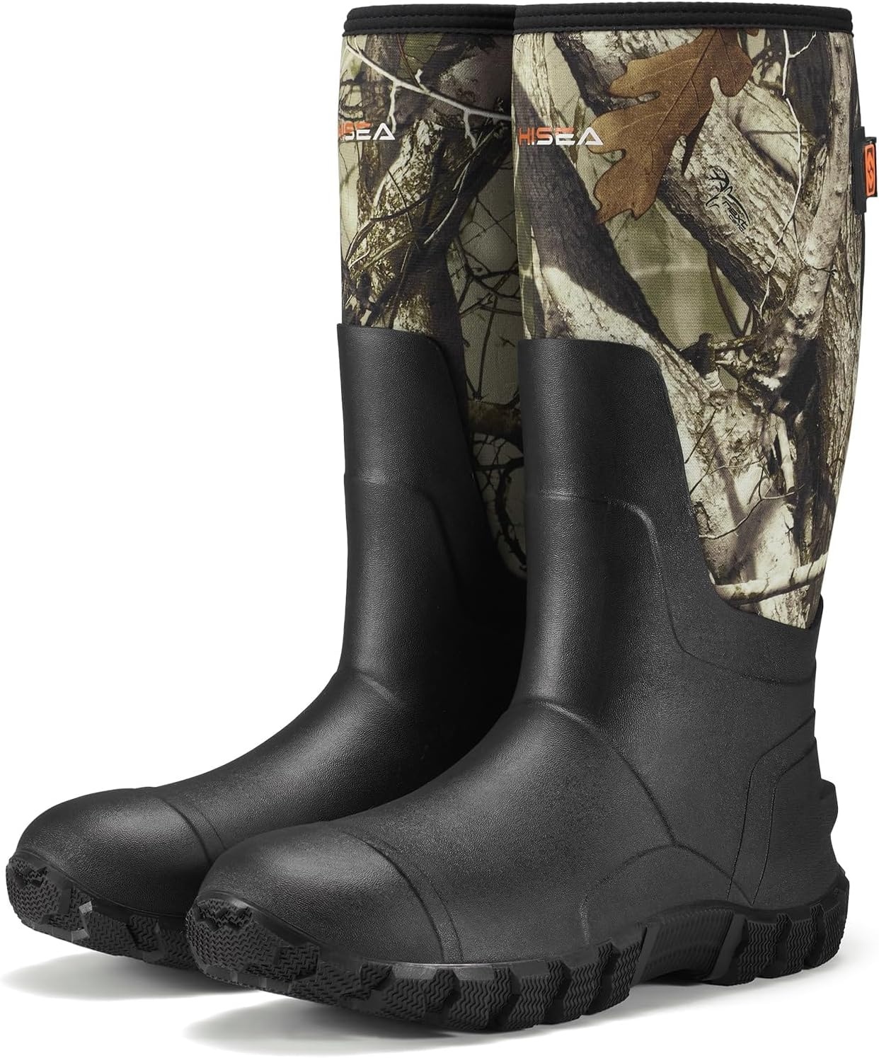 image:imageHISEA Mens Rain Boots with Steel Shank Waterproof Insulated Neoprene Rubber Work Boots Durable AntiSlip Outdoor Mud Shoes Adjustable Calf for Hunting Gardening Farming FishingCamo
