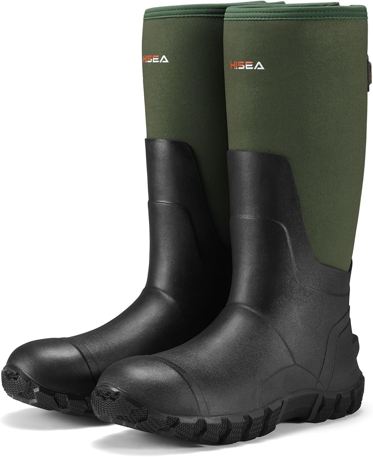 image:imageHISEA Mens Rain Boots with Steel Shank Waterproof Insulated Neoprene Rubber Work Boots Durable AntiSlip Outdoor Mud Shoes Adjustable Calf for Hunting Gardening Farming FishingGreen