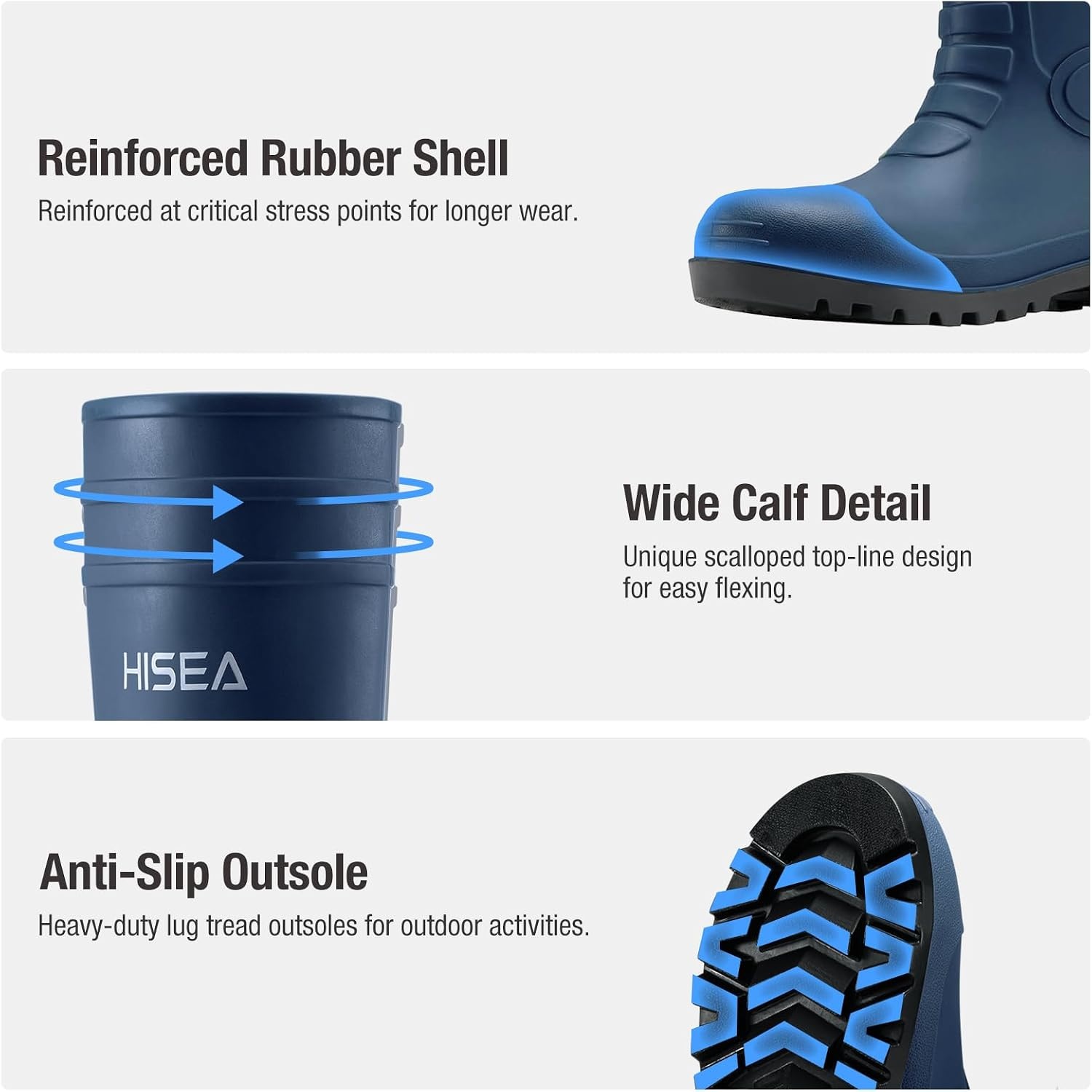image:imageHISEA Mens Rain Boots with Steel Shank Waterproof Rubber Boots Seamless PVC Rainboots Durable Protective Footwear Outdoor Work Boots Garden Fishing Tall Knee BootNavy Blue