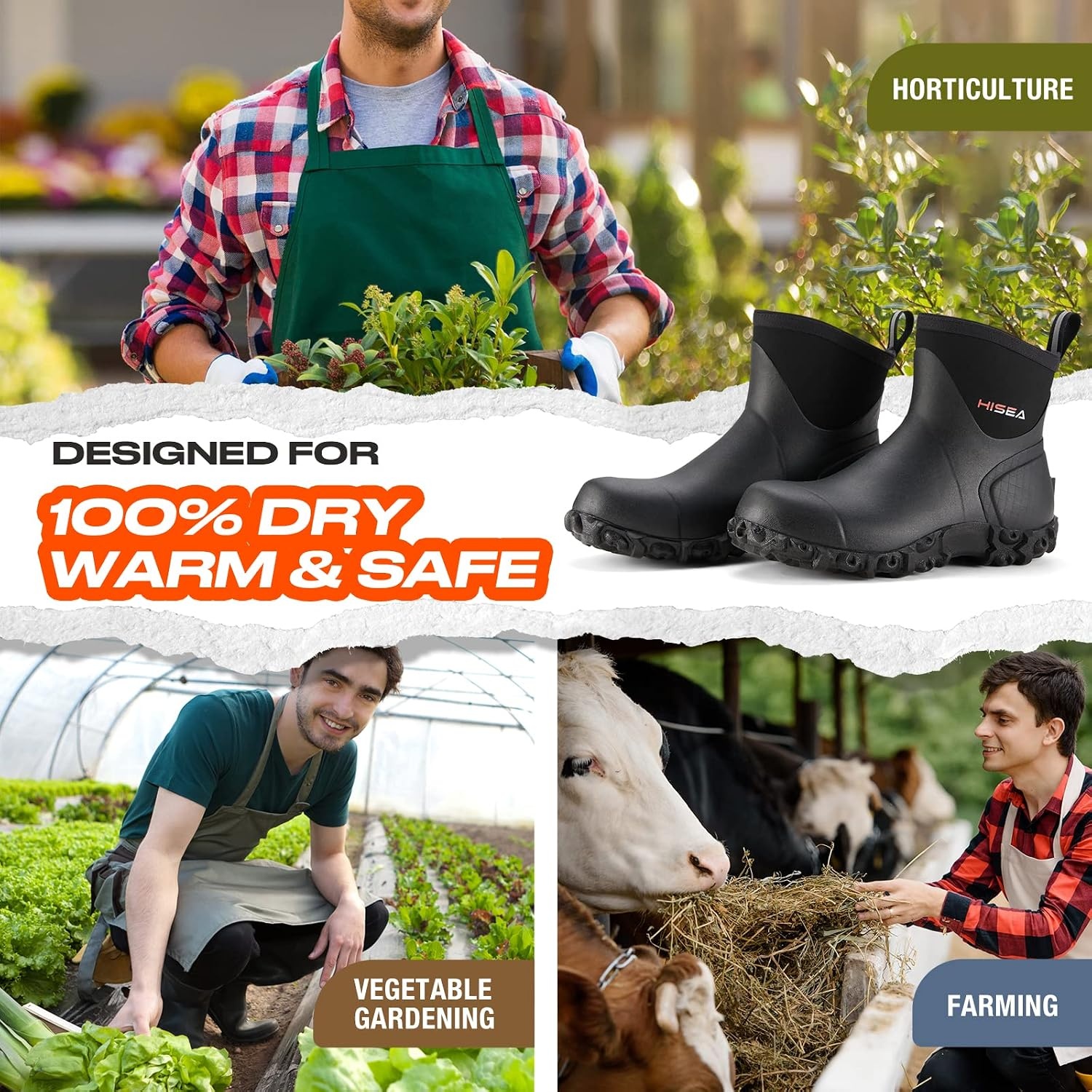 image:imageHISEA Mens Rubber Boots Ankle Rain Boots Waterproof Outdoor Mud Bootie for Lawn and GardenBlack