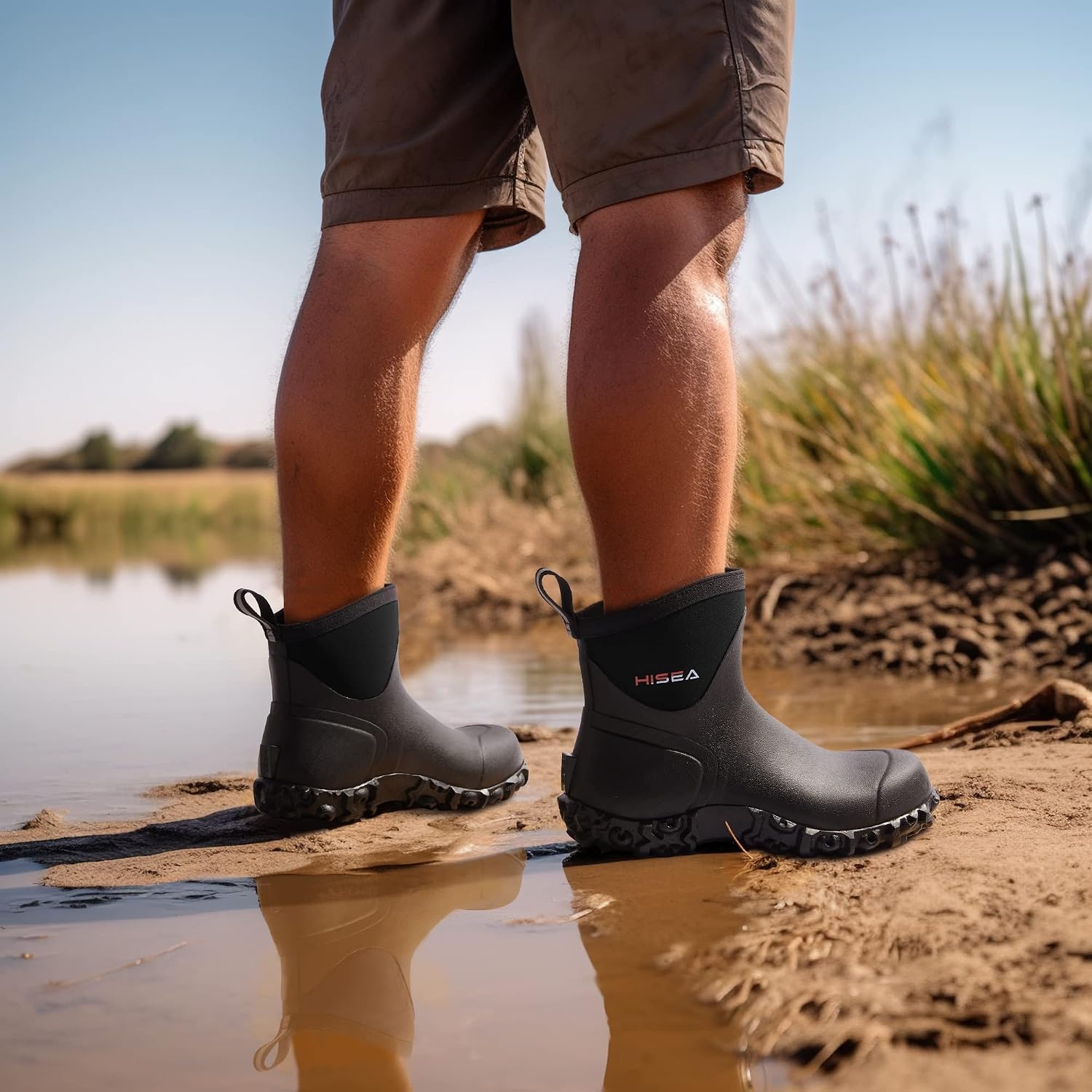 image:imageHISEA Mens Rubber Boots Ankle Rain Boots Waterproof Outdoor Mud Bootie for Lawn and GardenBlack