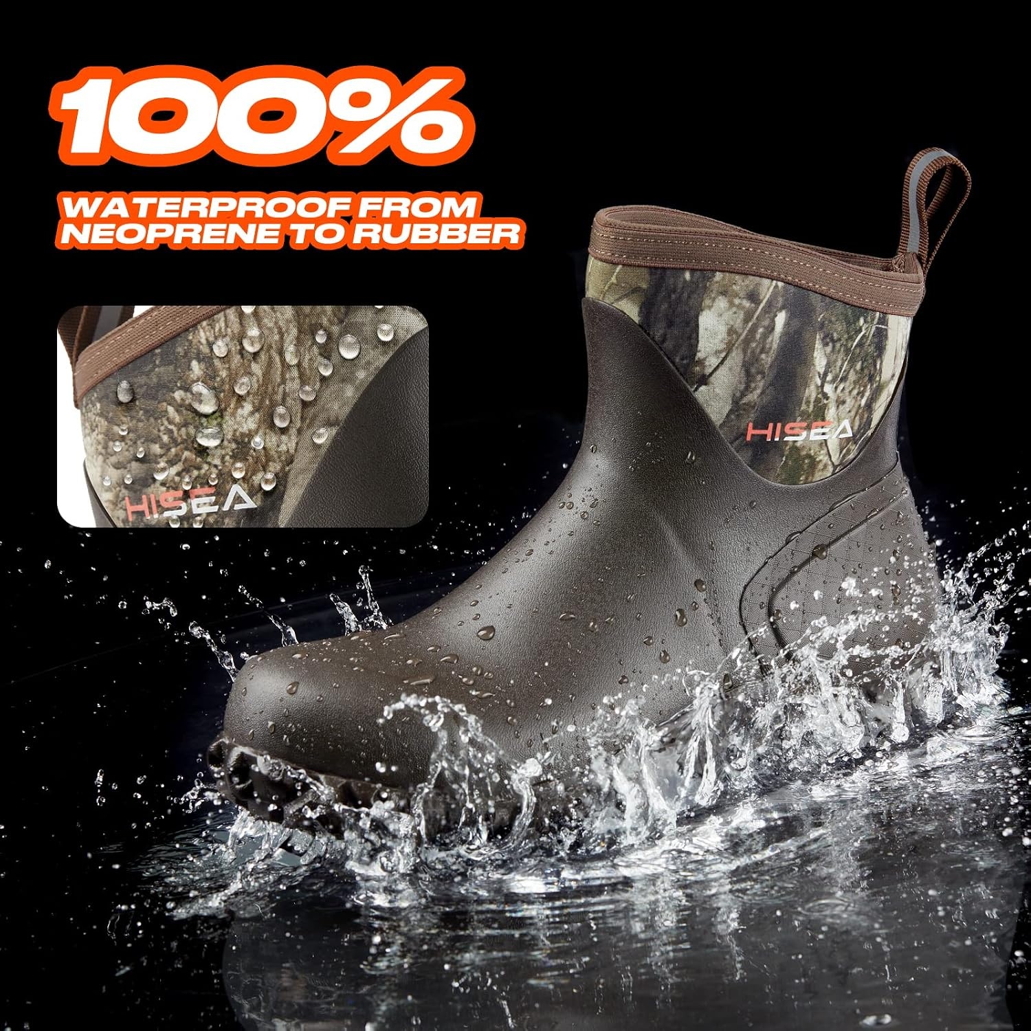 image:imageHISEA Mens Rubber Boots Ankle Rain Boots Waterproof Outdoor Mud Bootie for Lawn and GardenCamo
