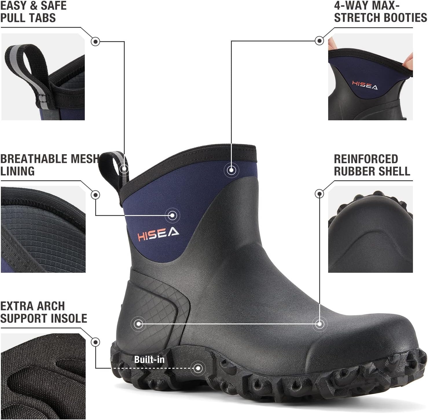image:imageHISEA Mens Rubber Boots Ankle Rain Boots Waterproof Outdoor Mud Bootie for Lawn and GardenNavy