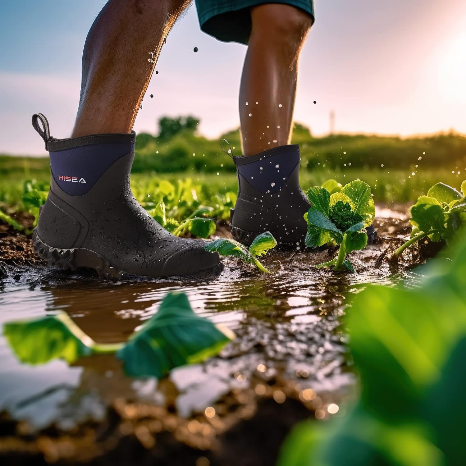 image:imageHISEA Mens Rubber Boots Ankle Rain Boots Waterproof Outdoor Mud Bootie for Lawn and GardenNavy