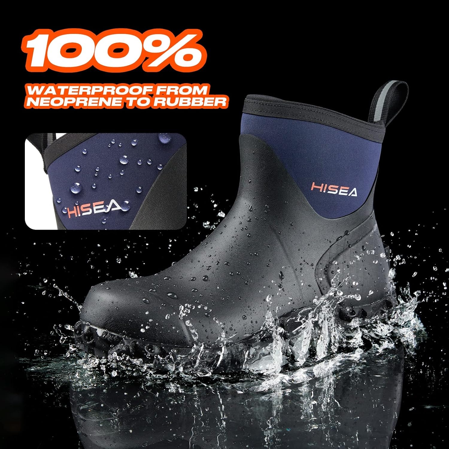 image:imageHISEA Mens Rubber Boots Ankle Rain Boots Waterproof Outdoor Mud Bootie for Lawn and GardenNavy
