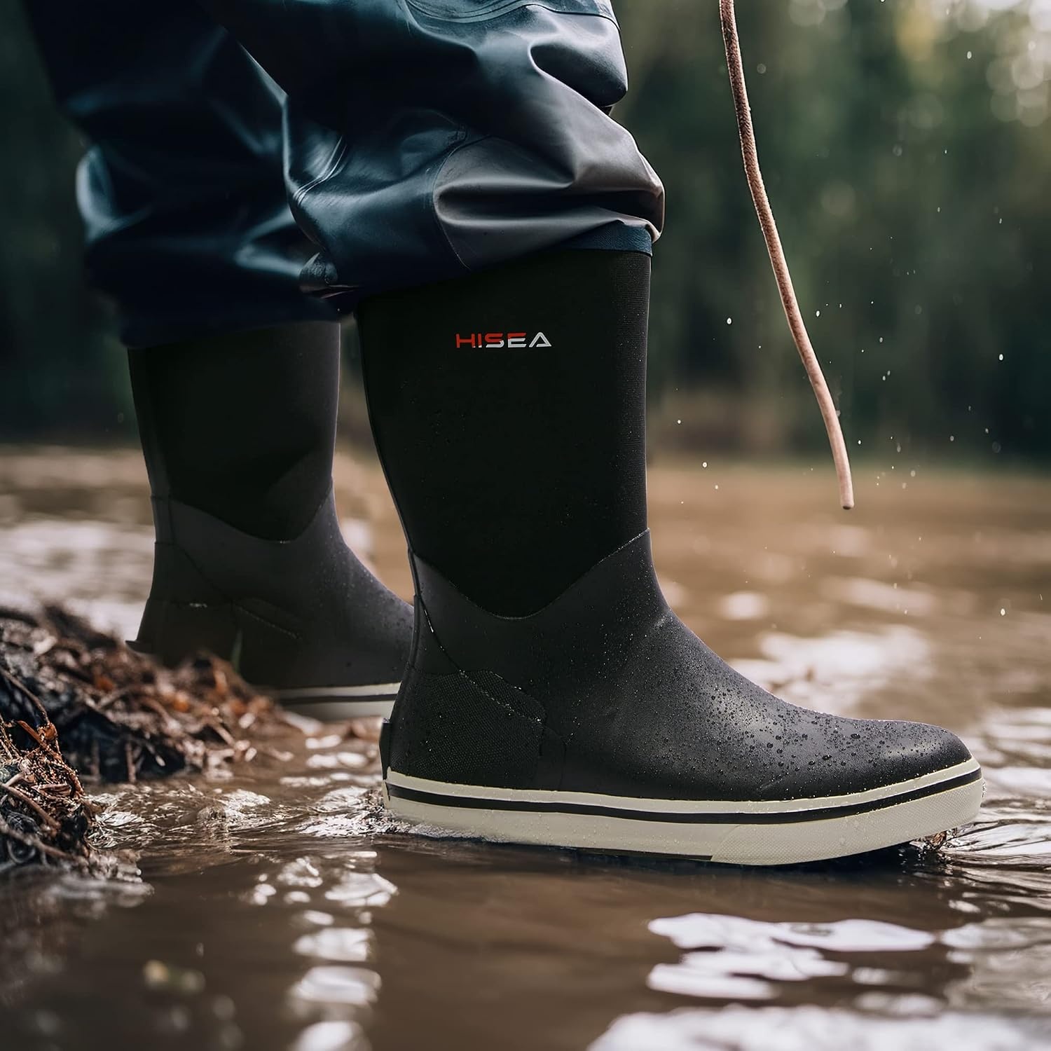 image:imageHISEA Mens Rubber Rain Boots Waterproof Garden Fishing Outdoor Deck BootsBlack