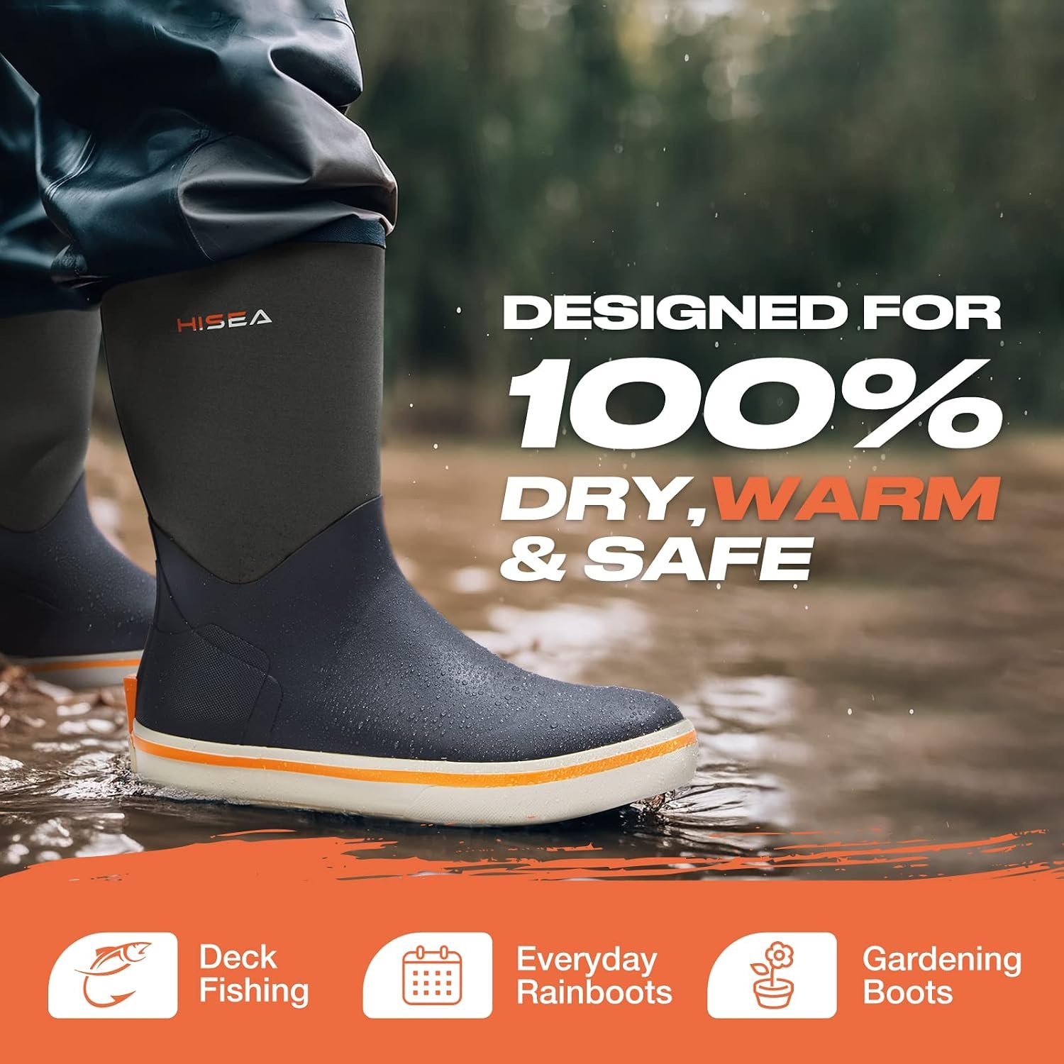 image:imageHISEA Mens Rubber Rain Boots Waterproof Garden Fishing Outdoor Deck BootsBlue