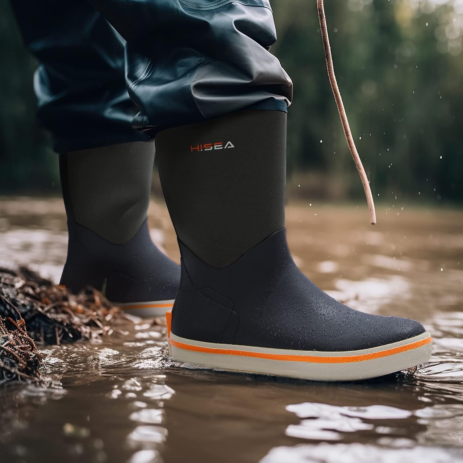 image:imageHISEA Mens Rubber Rain Boots Waterproof Garden Fishing Outdoor Deck BootsBlue