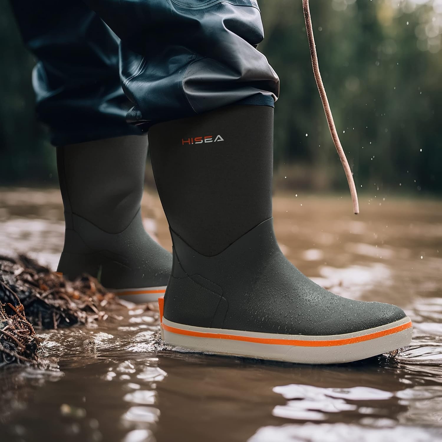 image:imageHISEA Mens Rubber Rain Boots Waterproof Garden Fishing Outdoor Deck BootsGrey