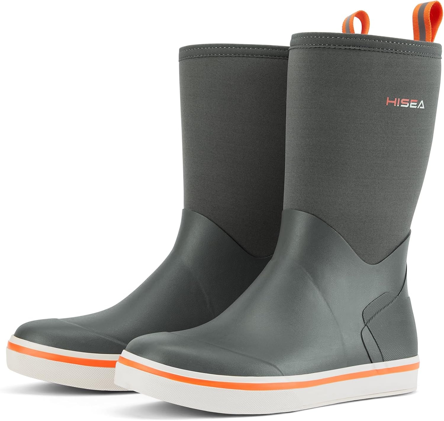 image:imageHISEA Mens Rubber Rain Boots Waterproof Garden Fishing Outdoor Deck BootsGrey