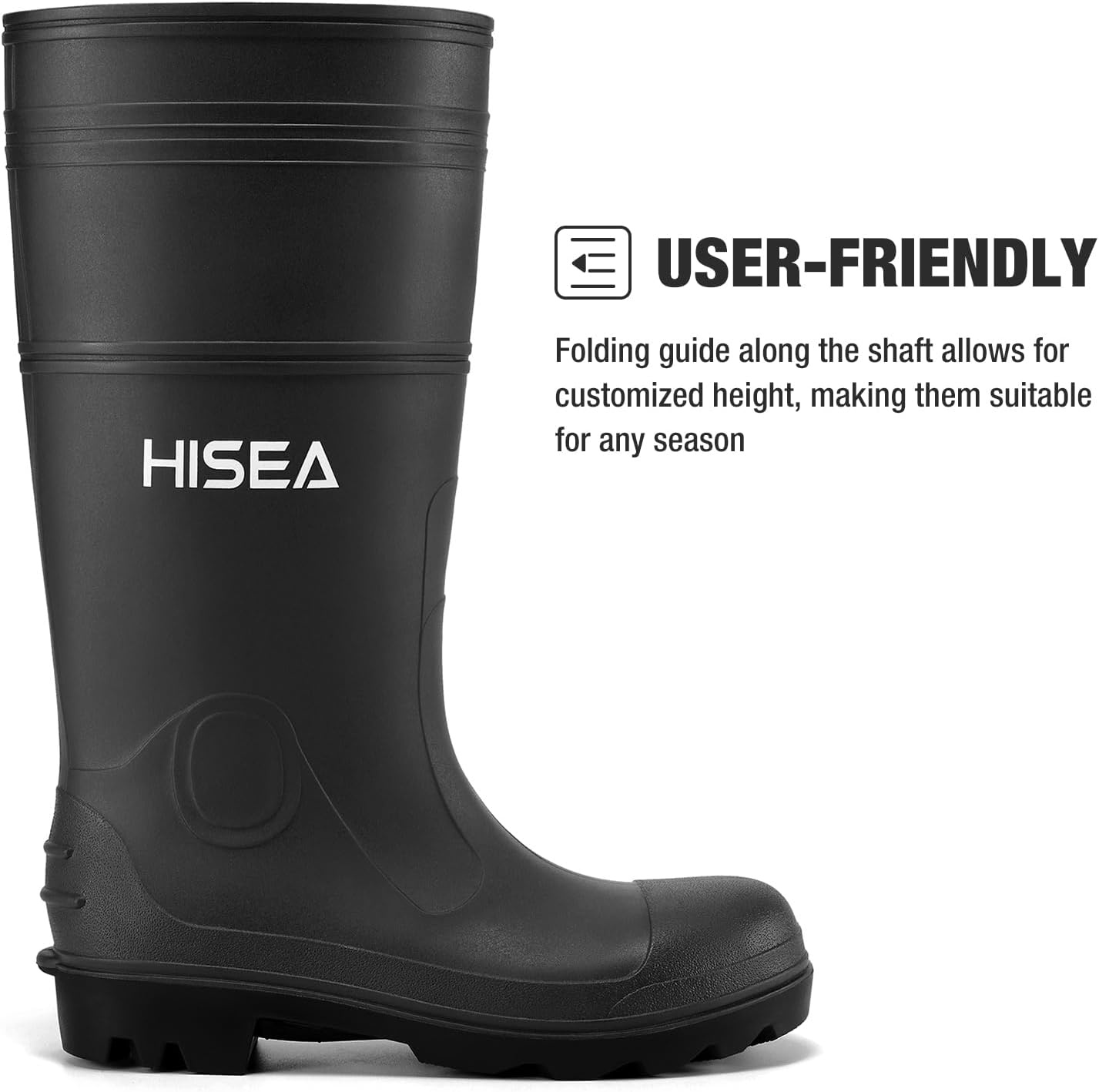 image:imageHISEA Mens Steel Shank Rain Boots Waterproof PVC Rubber Boots Garden Fishing NonSlip Ourdoor Work Boots Lightweight Seamless Knee High Mud Rainboots for Agriculture and Industrial WorkingBlack