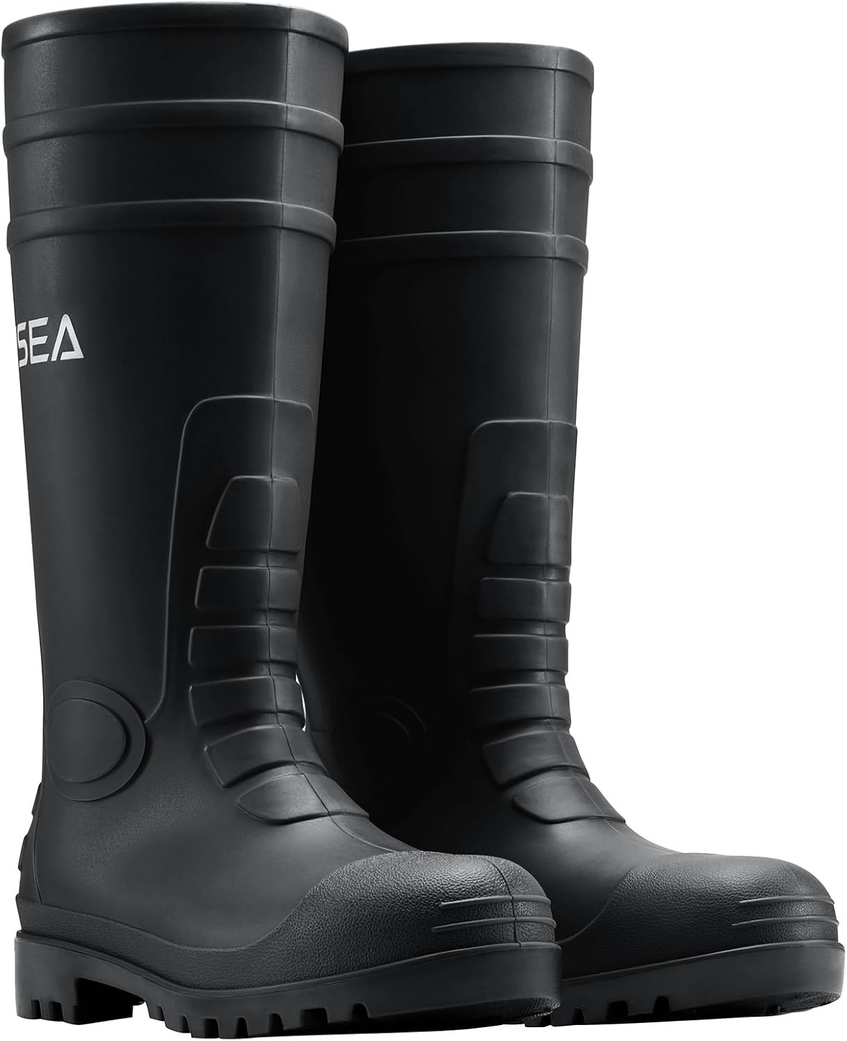 image:imageHISEA Mens Steel Toe Rain Boots PVC Rubber Boots Waterproof Garden Fishing Outdoor Work Boots Durable Slip Resistant Knee Boots for Agriculture and Industrial WorkingBlack