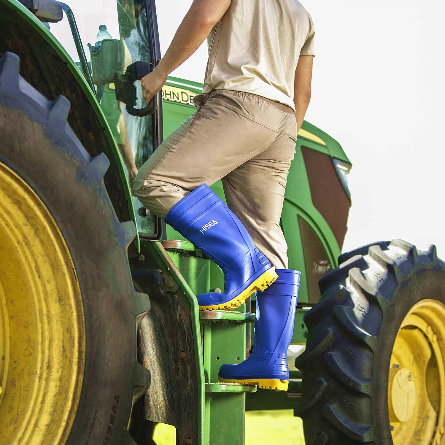 image:imageHISEA Mens Steel Toe Rain Boots PVC Rubber Boots Waterproof Garden Fishing Outdoor Work Boots Durable Slip Resistant Knee Boots for Agriculture and Industrial WorkingBlue