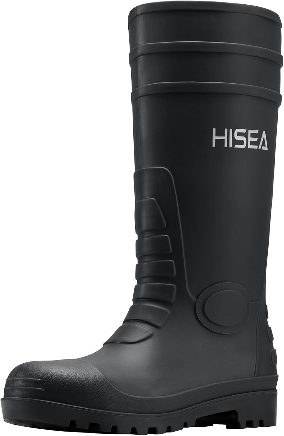 image:imageHISEA Mens Steel Toe Rain Boots PVC Rubber Boots Waterproof Garden Fishing Outdoor Work Boots Durable Slip Resistant Knee Boots for Agriculture and Industrial WorkingBlack