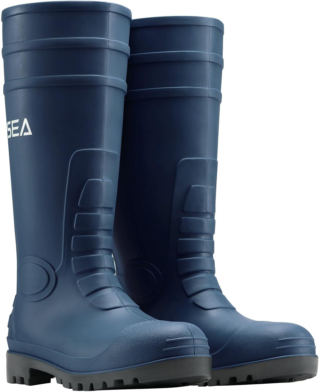 image:imageHISEA Mens Steel Toe Rain Boots PVC Rubber Boots Waterproof Garden Fishing Outdoor Work Boots Durable Slip Resistant Knee Boots for Agriculture and Industrial WorkingNavy Blue