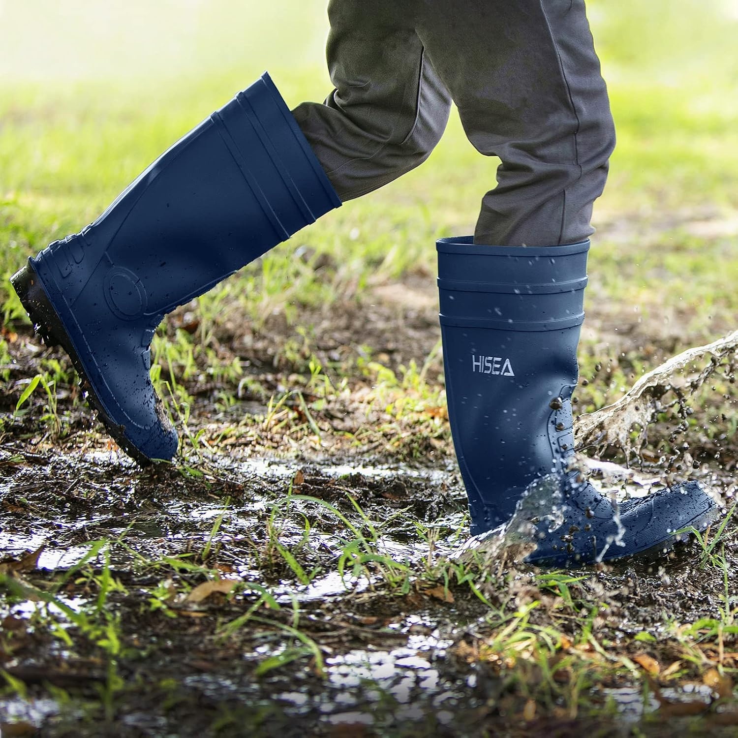 image:imageHISEA Mens Steel Toe Rain Boots PVC Rubber Boots Waterproof Garden Fishing Outdoor Work Boots Durable Slip Resistant Knee Boots for Agriculture and Industrial WorkingBlackwide