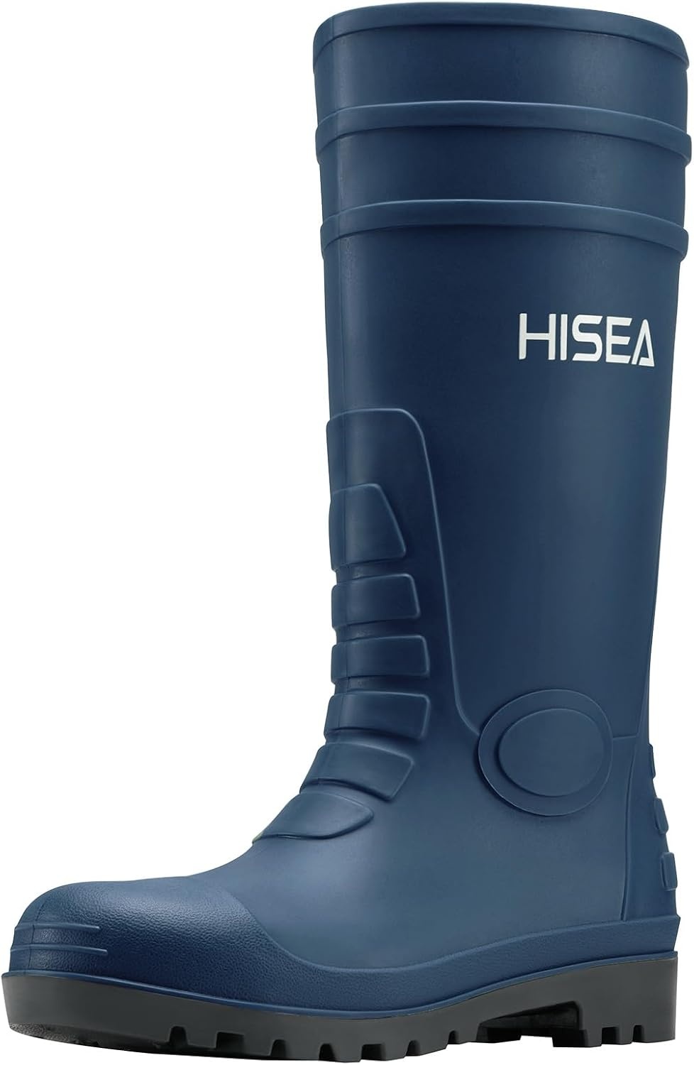 image:imageHISEA Mens Steel Toe Rain Boots PVC Rubber Boots Waterproof Garden Fishing Outdoor Work Boots Durable Slip Resistant Knee Boots for Agriculture and Industrial WorkingNavy Bluewide