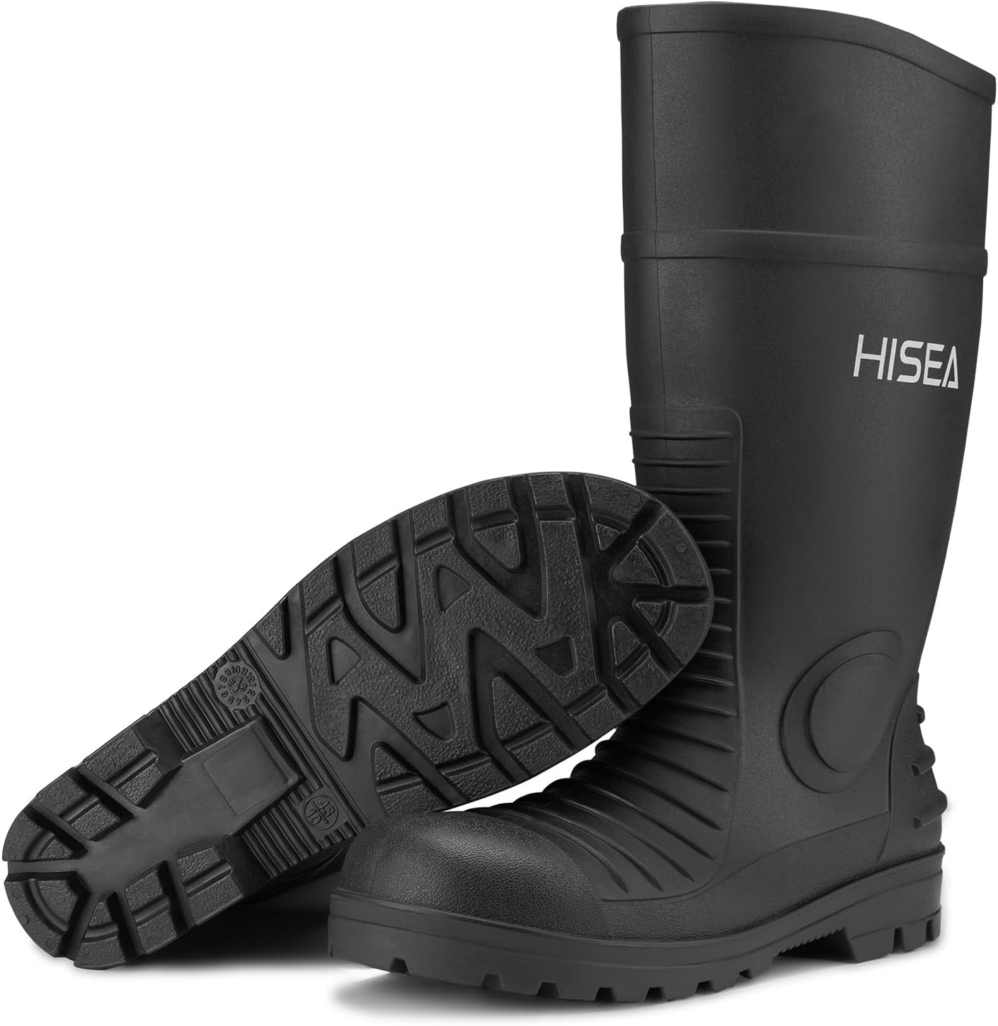 image:imageHISEA Mens Steel Toe Rain Boots PVC Rubber Boots Waterproof Garden Fishing Outdoor Work Boots Durable Slip Resistant Knee Boots for Agriculture and Industrial WorkingBlacknew