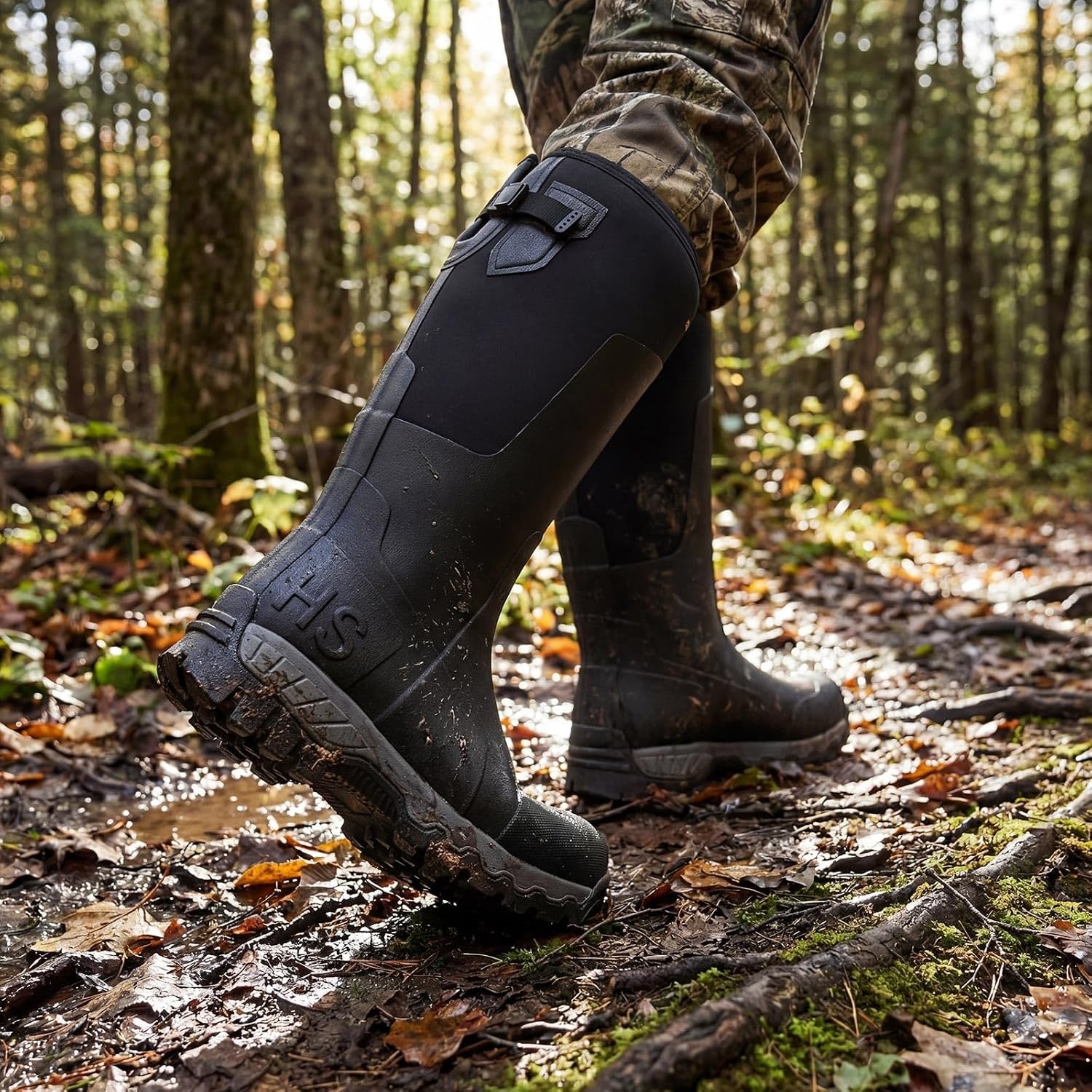 image:imageHISEA Mens Tall Boot with Arctic Ice Grip Waterproof Rubber Rain Boots Insulated Neoprene Warm Mud Boots for Outdoor Work HuntingBlack