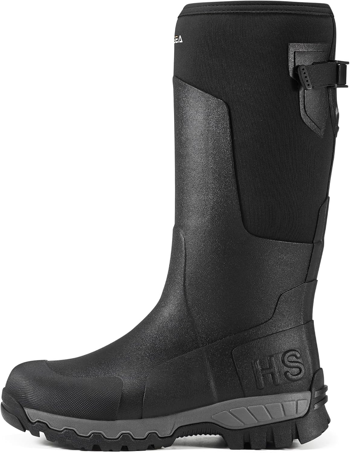 image:imageHISEA Mens Tall Boot with Arctic Ice Grip Waterproof Rubber Rain Boots Insulated Neoprene Warm Mud Boots for Outdoor Work HuntingBlack