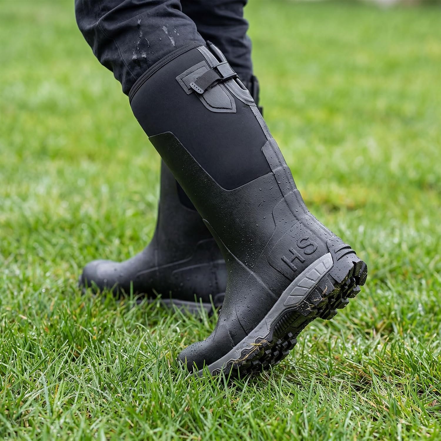 image:imageHISEA Mens Tall Boot with Arctic Ice Grip Waterproof Rubber Rain Boots Insulated Neoprene Warm Mud Boots for Outdoor Work HuntingBlack