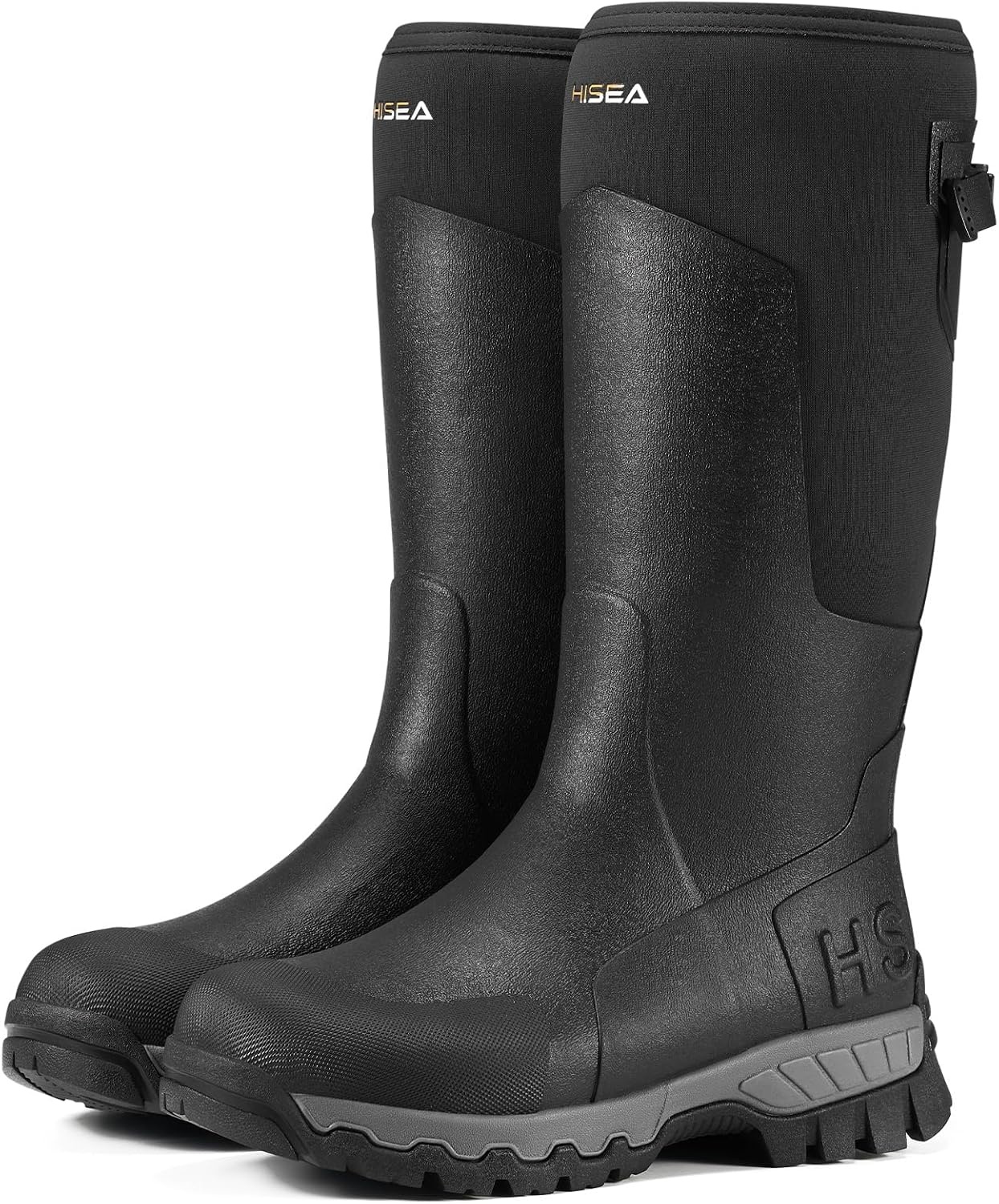 image:imageHISEA Mens Tall Boot with Arctic Ice Grip Waterproof Rubber Rain Boots Insulated Neoprene Warm Mud Boots for Outdoor Work HuntingBlack