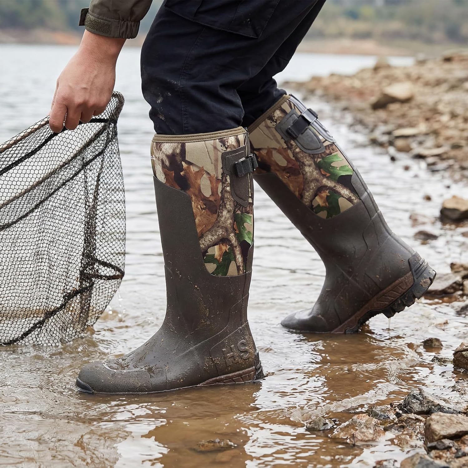 image:imageHISEA Mens Tall Boot with Arctic Ice Grip Waterproof Rubber Rain Boots Insulated Neoprene Warm Mud Boots for Outdoor Work HuntingCamo