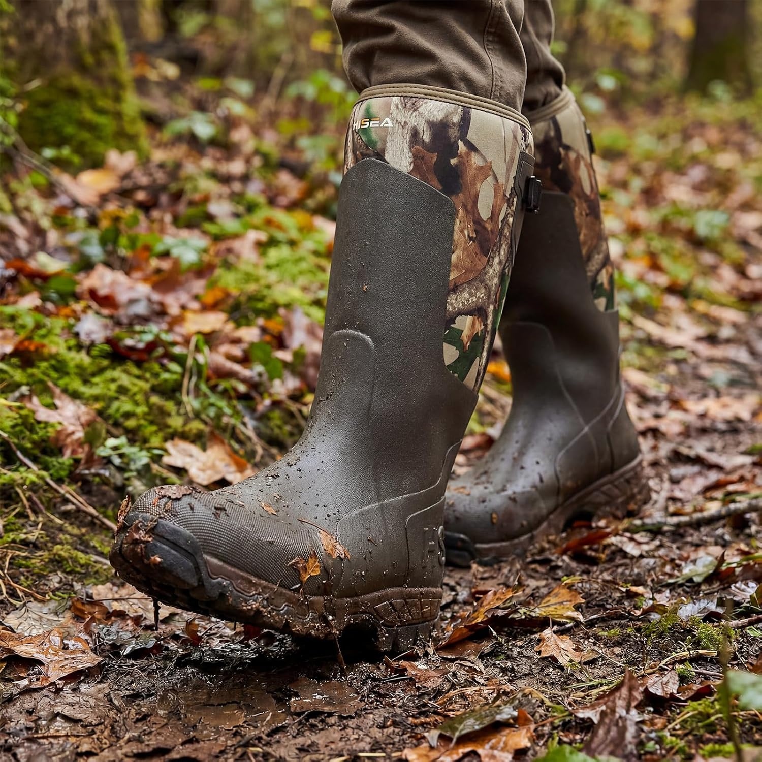 image:imageHISEA Mens Tall Boot with Arctic Ice Grip Waterproof Rubber Rain Boots Insulated Neoprene Warm Mud Boots for Outdoor Work HuntingCamo