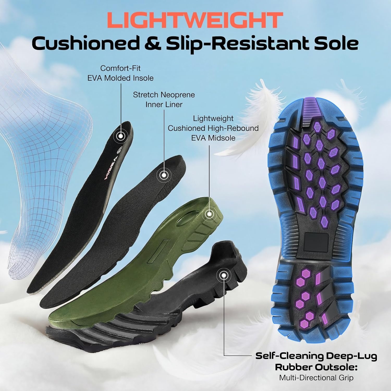 image:imageHISEA Mens Tall Boot with Arctic Ice Grip Waterproof Rubber Rain Boots Insulated Neoprene Warm Mud Boots for Outdoor Work HuntingGreen