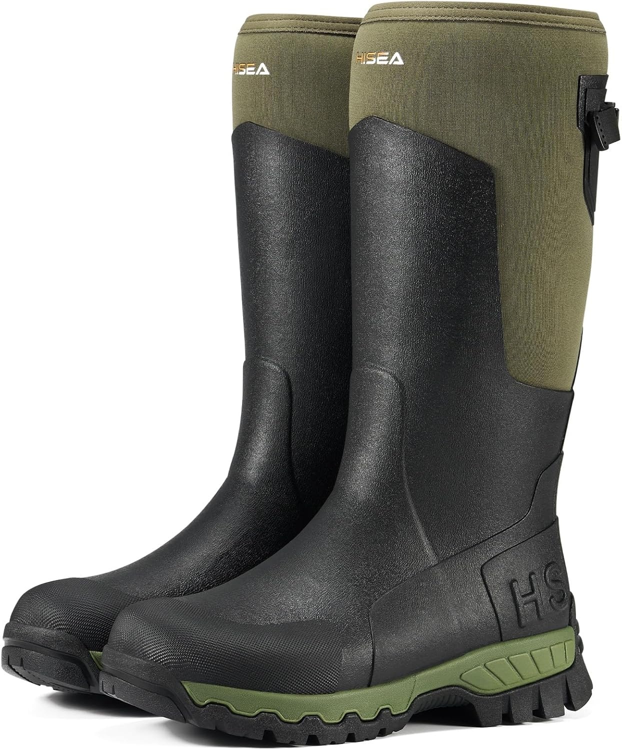 image:imageHISEA Mens Tall Boot with Arctic Ice Grip Waterproof Rubber Rain Boots Insulated Neoprene Warm Mud Boots for Outdoor Work HuntingGreen