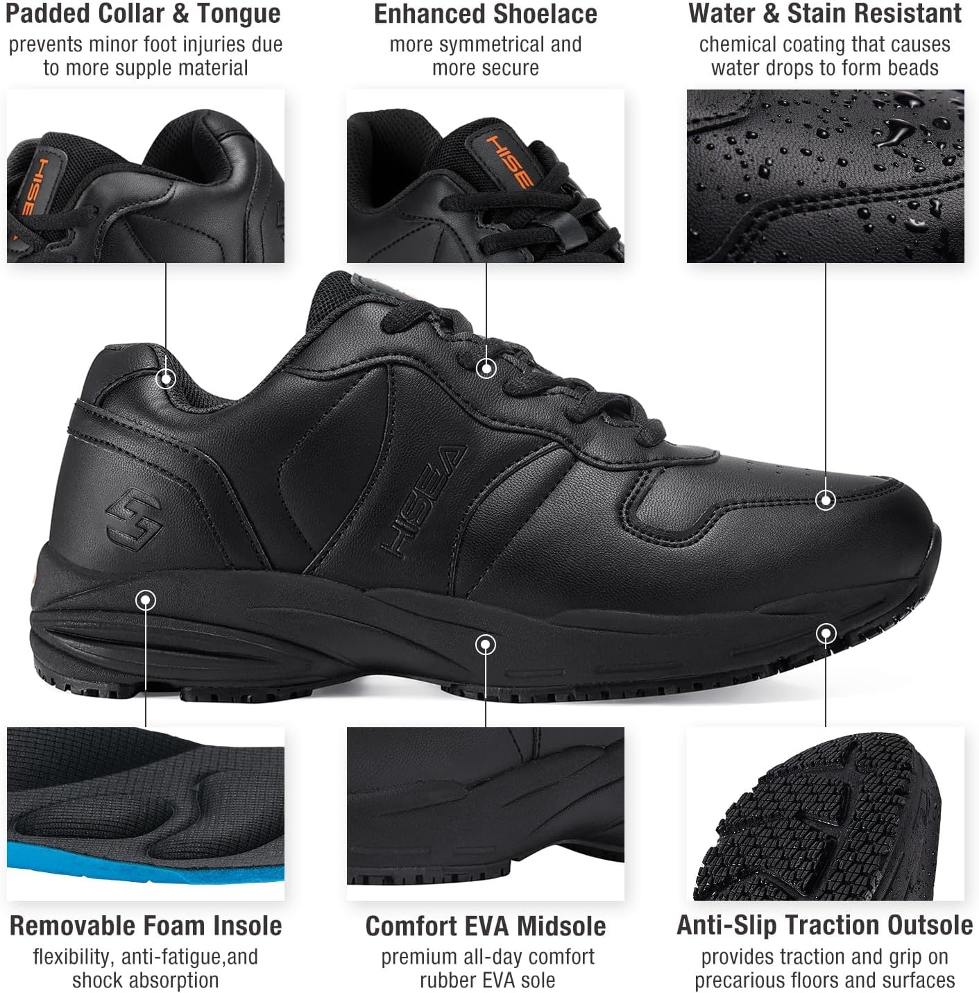 image:imageHISEA Non Slip Shoes for Women Food Service Water amp Oil Resistant Breathable Lightweight Comfortable Lace Up Womens Work Shoes Slip Resistant Work Shoes for Chef Kitchen Restaurant