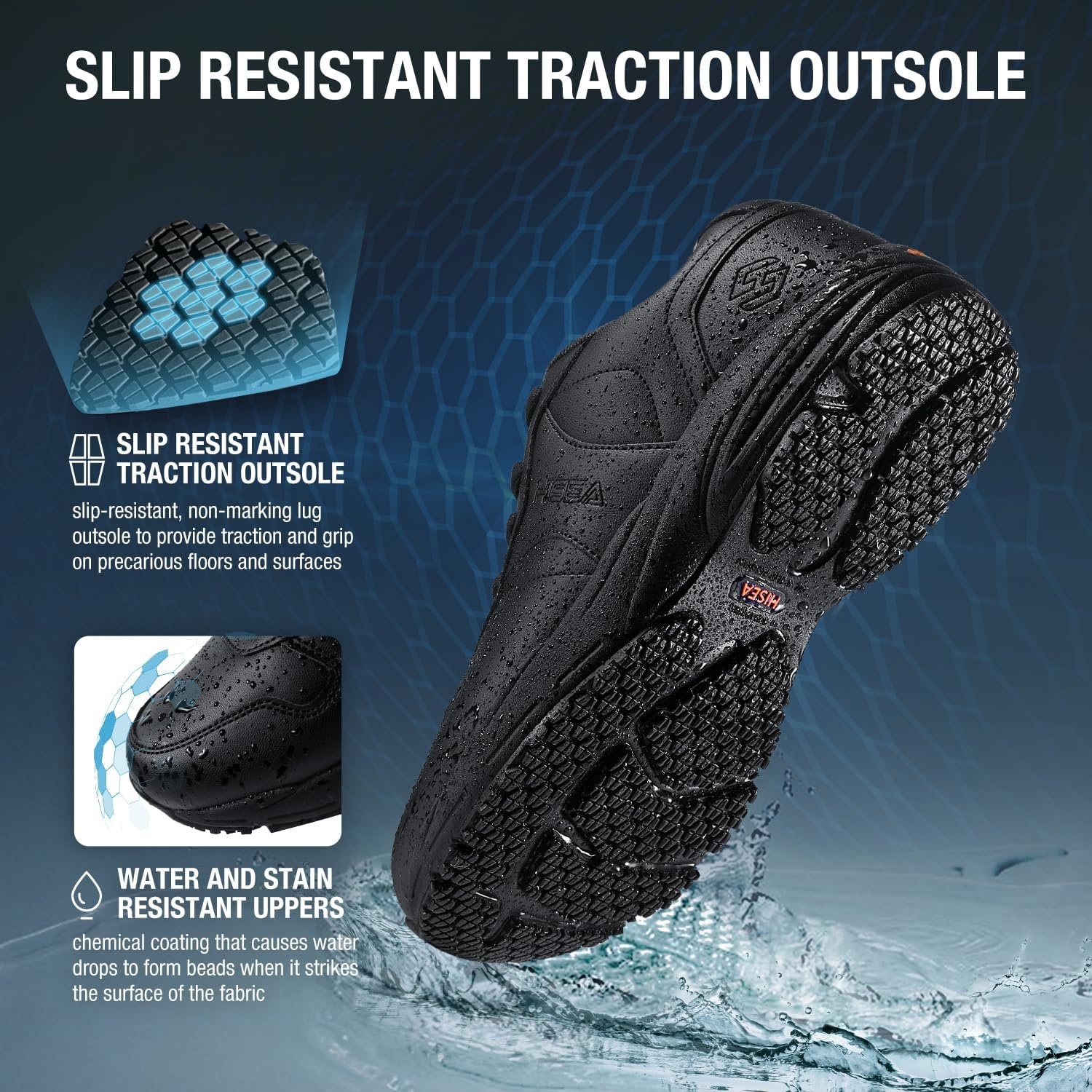 image:imageHISEA Non Slip Shoes for Women Food Service Water amp Oil Resistant Breathable Lightweight Comfortable Lace Up Womens Work Shoes Slip Resistant Work Shoes for Chef Kitchen Restaurant