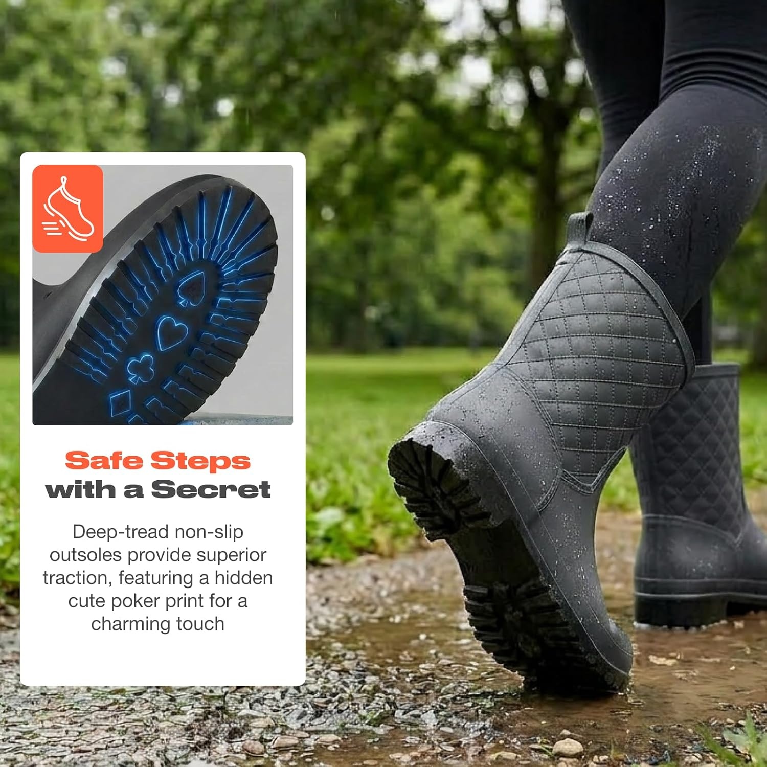 image:imageHISEA Rain Boots for Women Lightweight Fashion Rubber Boots Mid Height Waterproof Garden Shoes Womens Rain FootwearBlack
