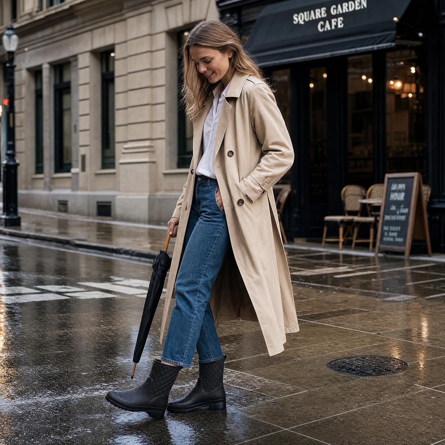 image:imageHISEA Rain Boots for Women Lightweight Fashion Rubber Boots Mid Height Waterproof Garden Shoes Womens Rain FootwearBlack