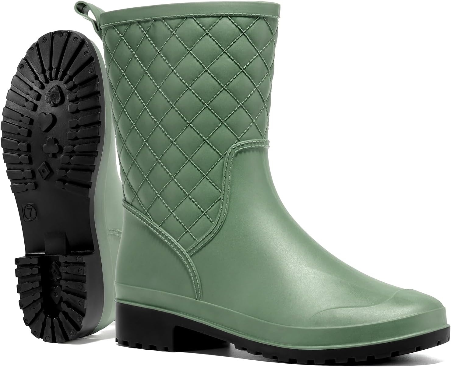 image:imageHISEA Rain Boots for Women Lightweight Fashion Rubber Boots Mid Height Waterproof Garden Shoes Womens Rain FootwearGreen