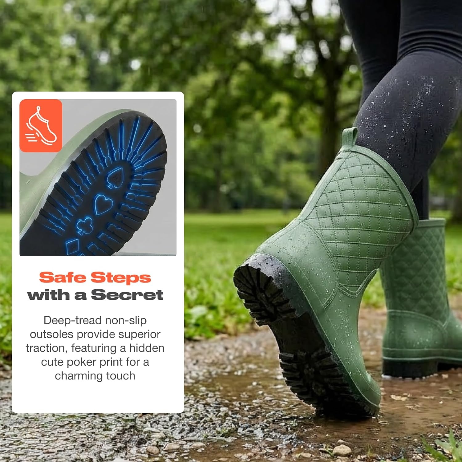 image:imageHISEA Rain Boots for Women Lightweight Fashion Rubber Boots Mid Height Waterproof Garden Shoes Womens Rain FootwearGreen