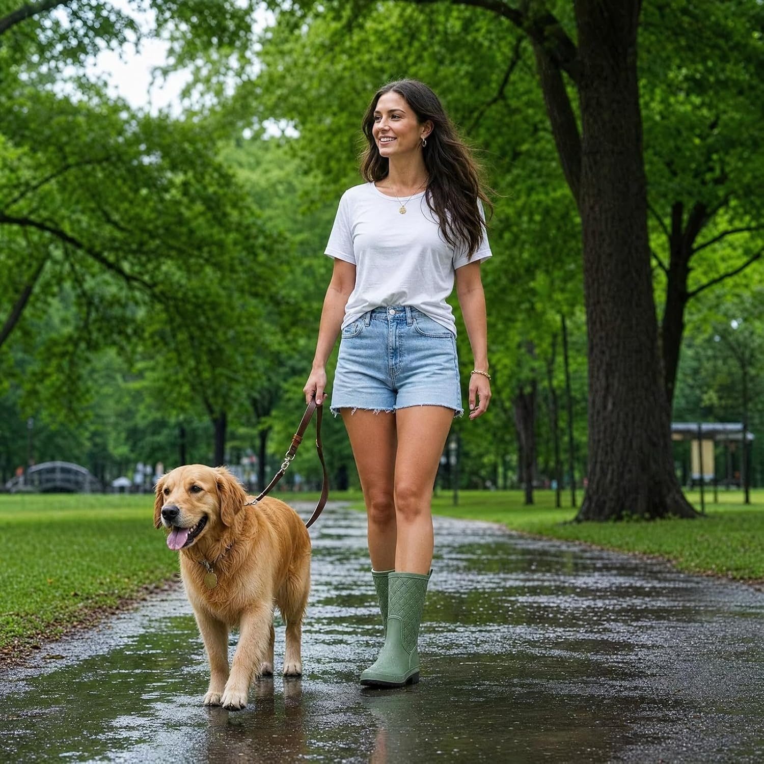 image:imageHISEA Rain Boots for Women Lightweight Fashion Rubber Boots Mid Height Waterproof Garden Shoes Womens Rain FootwearGreen