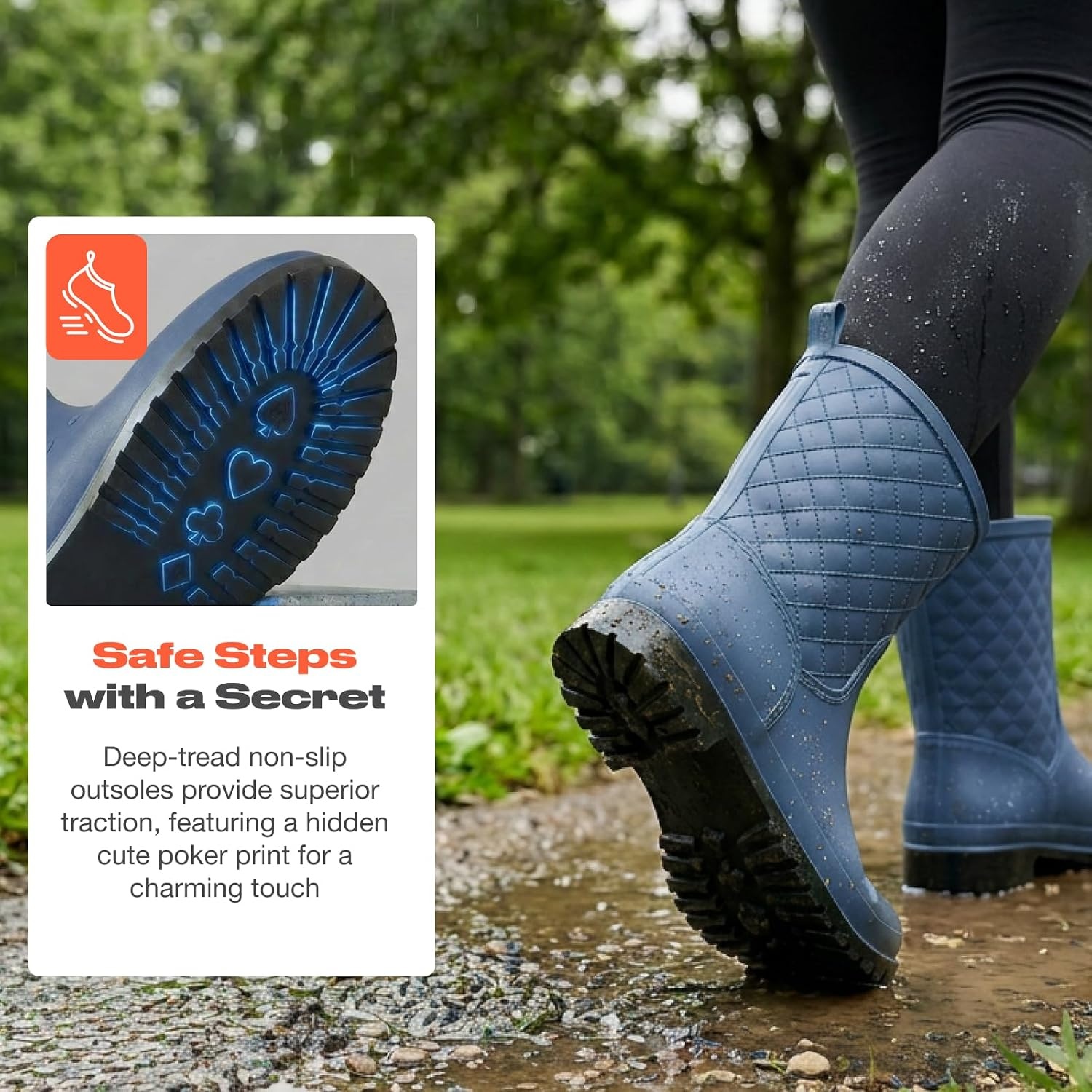 image:imageHISEA Rain Boots for Women Lightweight Fashion Rubber Boots Mid Height Waterproof Garden Shoes Womens Rain FootwearNavy