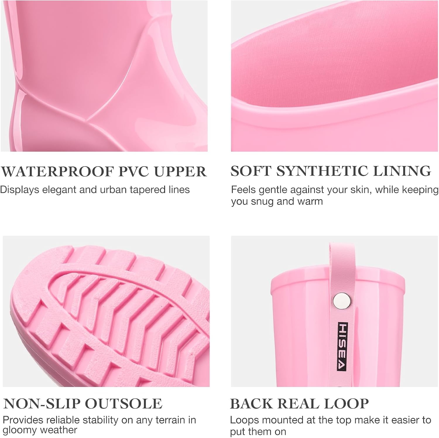 image:imageHISEA Rain Boots for Women Waterproof Garden Boots Knee High Rain Shoes with Comfort Insole NonSlip Seamless Tall Rain BootsLight Pink