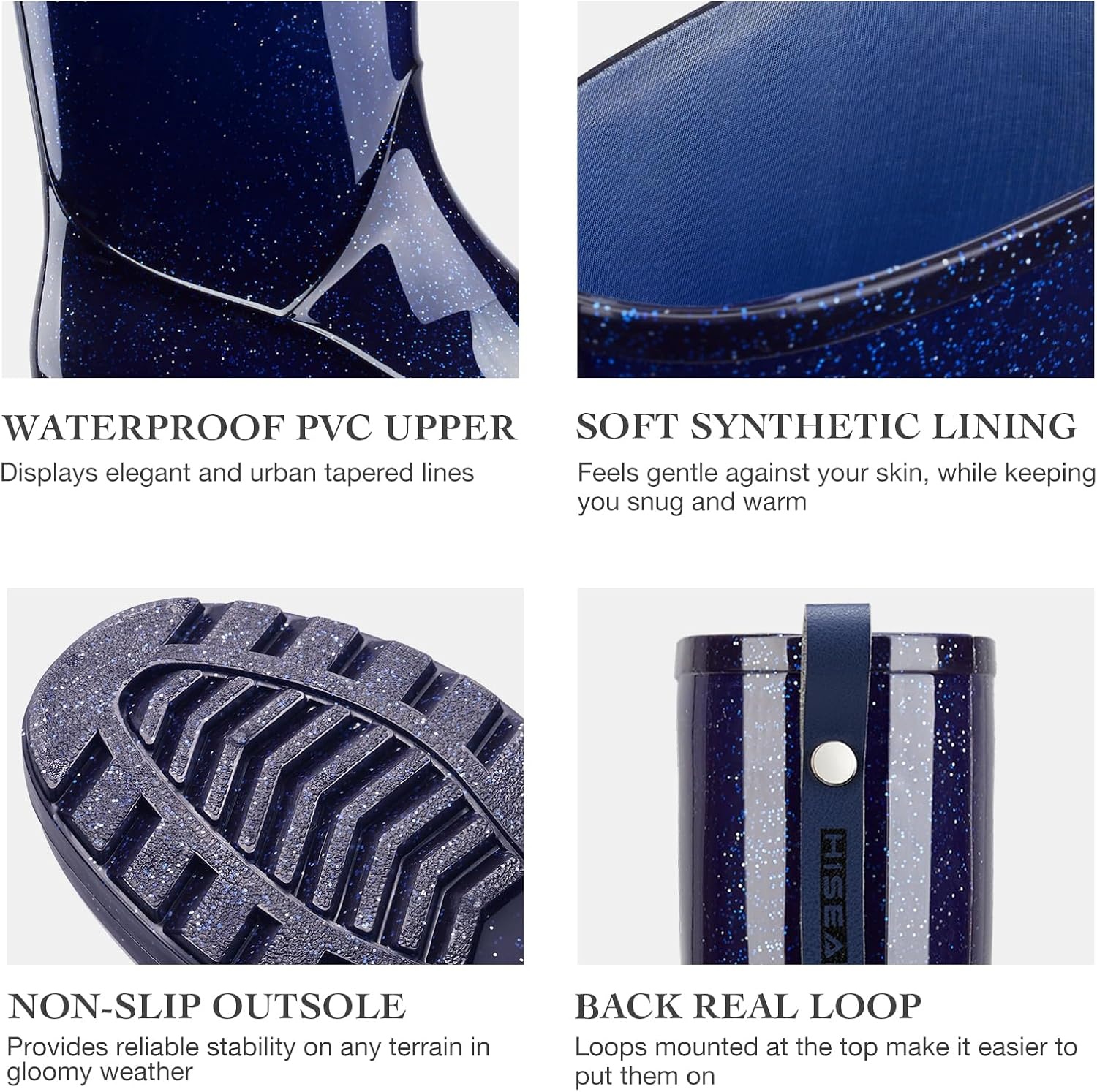 image:imageHISEA Rain Boots for Women Waterproof Garden Boots Knee High Rain Shoes with Comfort Insole NonSlip Seamless Tall Rain BootsStarry Blue
