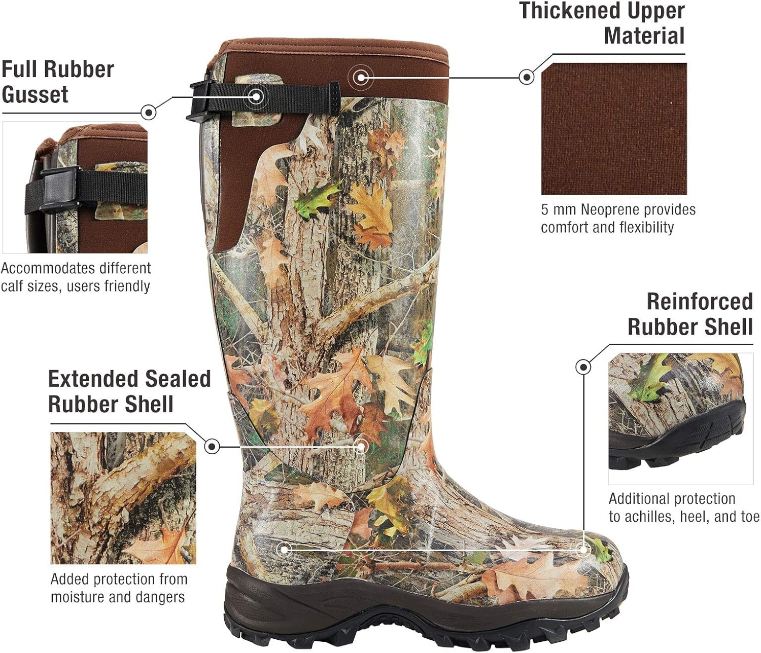 image:imageHISEA Rubber Hunting Boots Tall Warm Neoprene Waterproof Insulated Basic Hunting Boots Mens Adjustable Winter Boots Durable Slip Resistant Outdoor Hunting Fishing Working Boots for MenKanati Camo