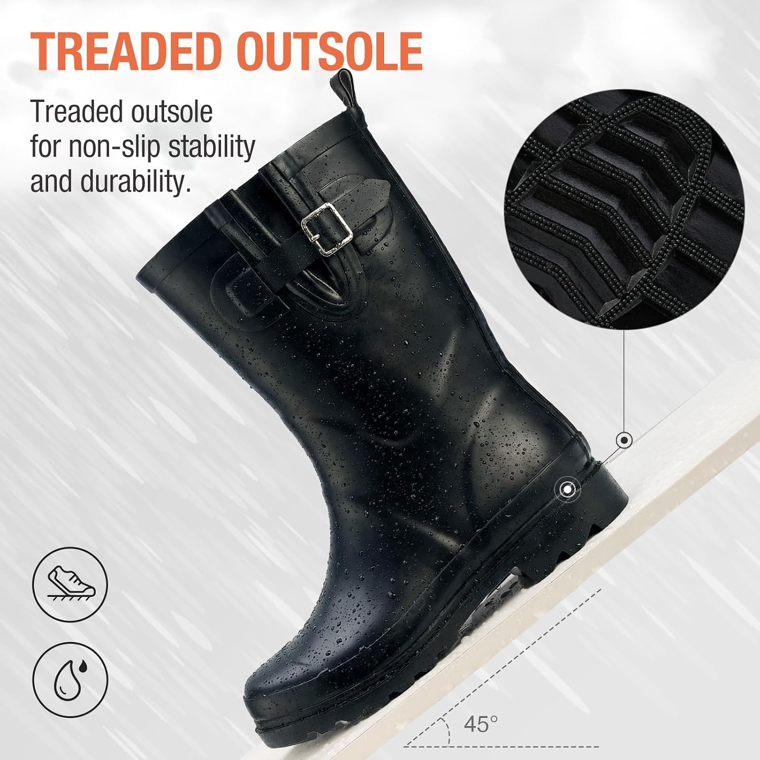 image:imageHISEA Rubber MidCalf Rain Boots for Women Waterproof Insulated AntiSlip Mud Boots Cute Fashion Chelsea Garden Boots For AdultBlack