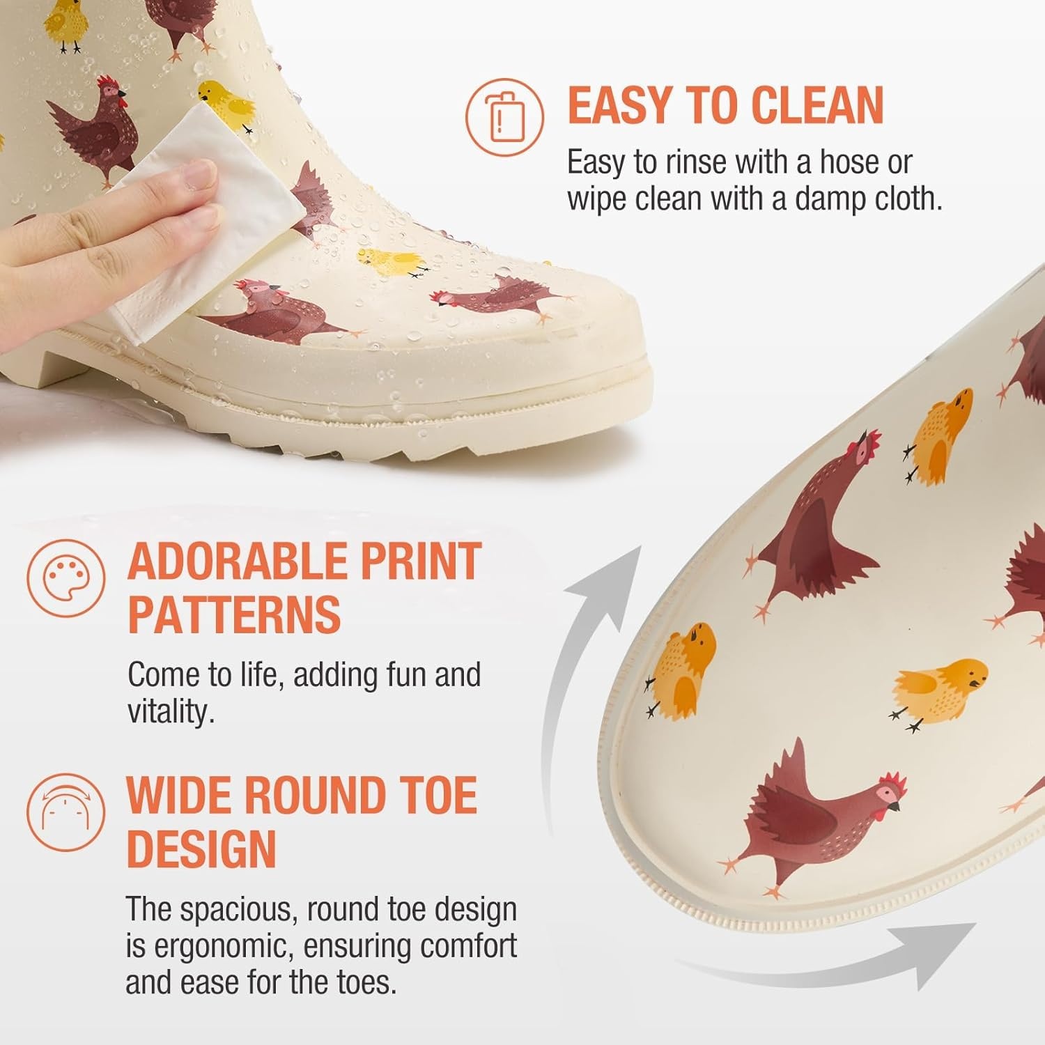 image:imageHISEA Rubber MidCalf Rain Boots for Women Waterproof Insulated AntiSlip Mud Boots Cute Fashion Chelsea Garden Boots For AdultChickens Yellow