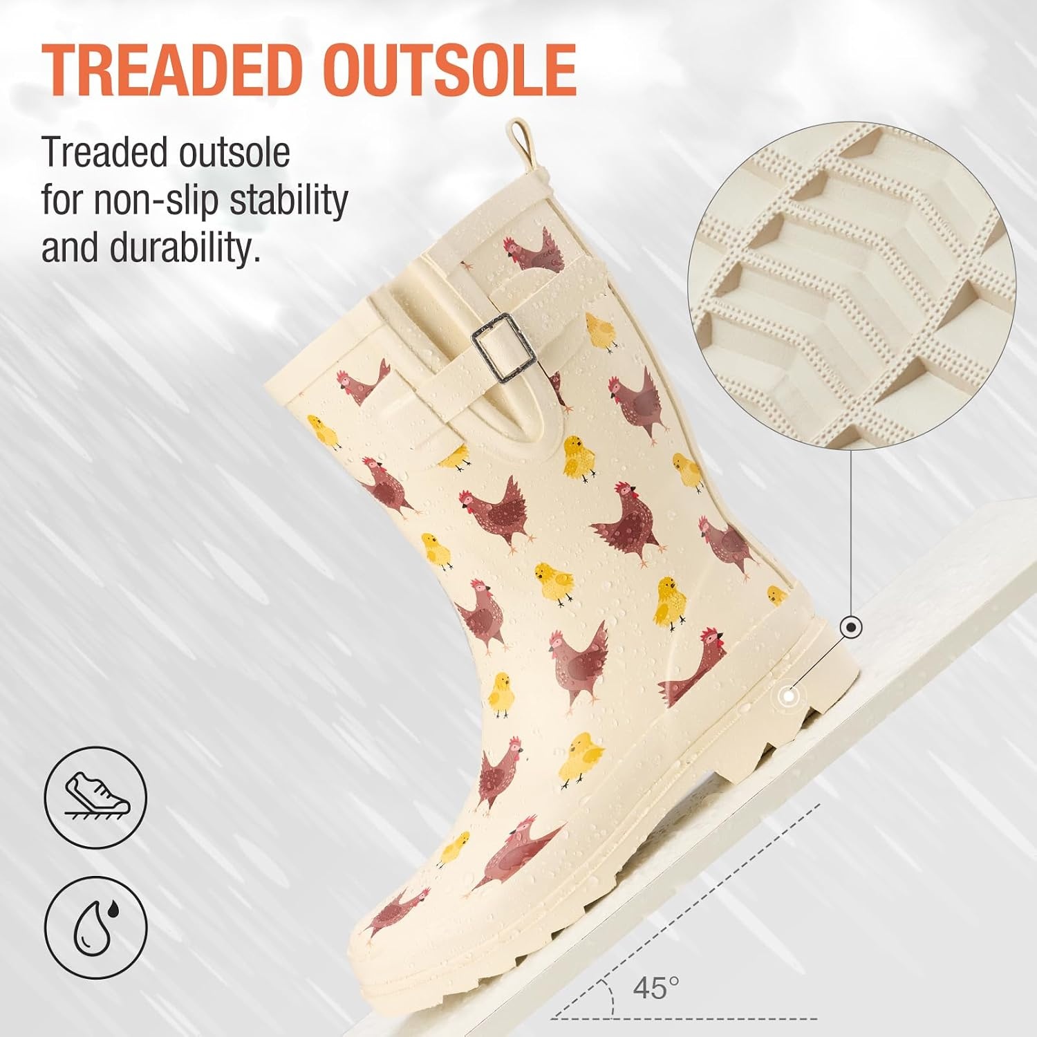 image:imageHISEA Rubber MidCalf Rain Boots for Women Waterproof Insulated AntiSlip Mud Boots Cute Fashion Chelsea Garden Boots For AdultChickens Yellow